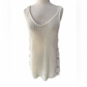 Ana Couture Off White Open-Knit Racerback Sleeveless Tank Top/Swim Cover